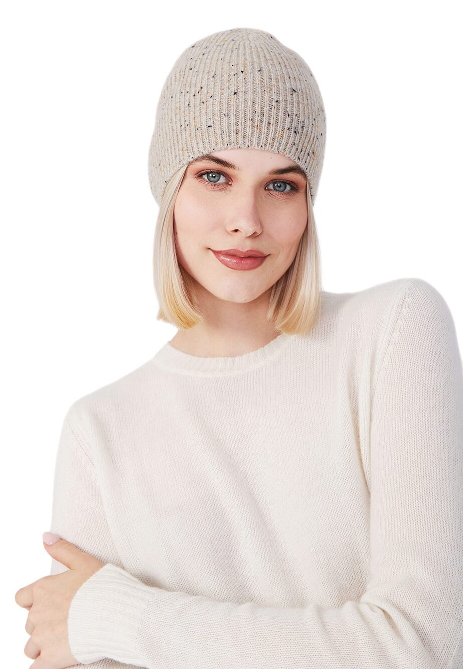 9172 Style Republic ’s Ribbed Beanie, 100% Cashmere, Soft & Stretchy, Warm